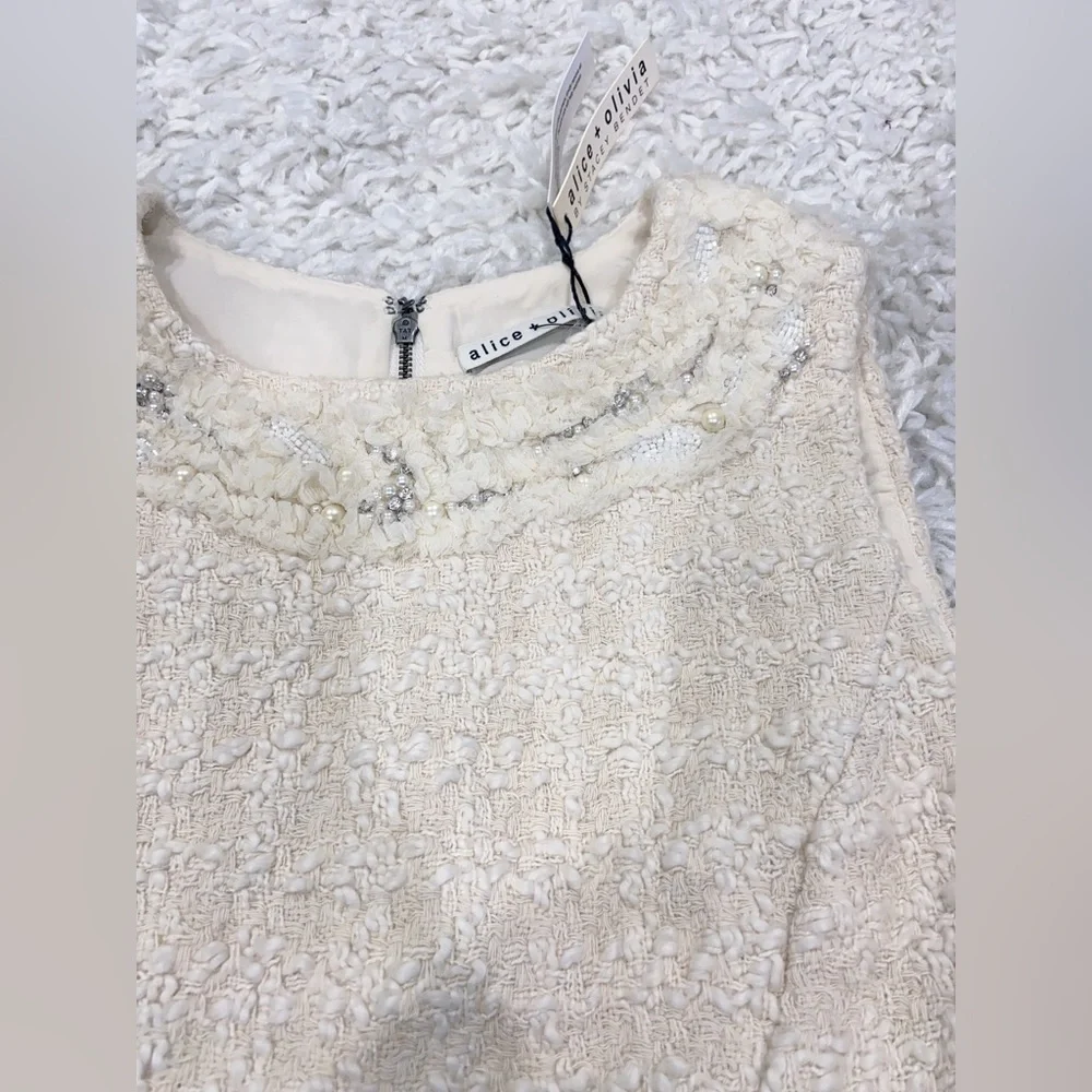 NWT Alice + Olivia Haven Embellished Ivory Tweed Dress - Picture 11 of 12